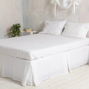 Linen bed skirt-Washed linen bed skirt- White linen bed skirt with pleated. Available in any bed sizes.