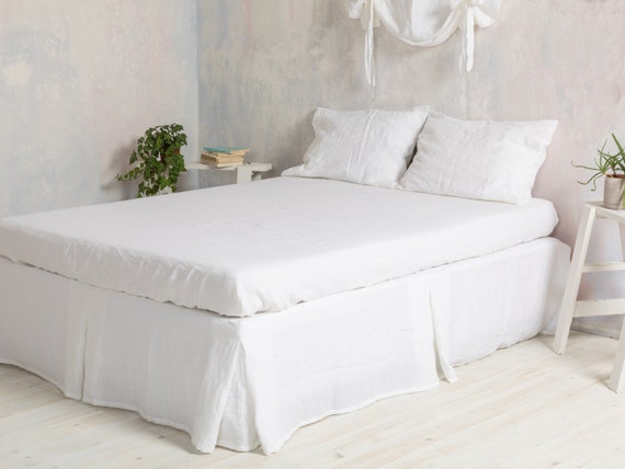 Linen bed skirt-Washed linen bed skirt- White linen bed skirt with pleated. Available in any bed sizes.