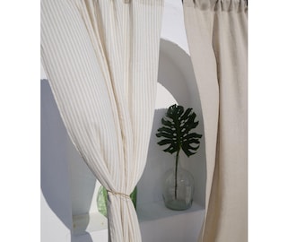 Linen Curtain-Linen Panel-Striped Linen drape -Washed Linen Curtain-Rod pocket- 4''-Width 55''(140cm)x Cust.length