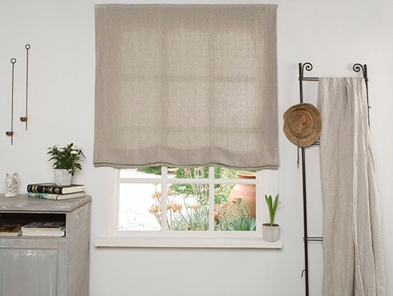 Linen Roman Blind - Roman Blind-Linen Roman shade in Blue color-Hardware is Included - Made to Measure Roman Blind- Custom Roman Blind.