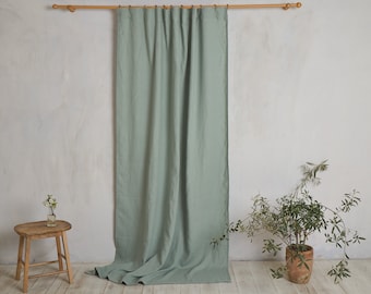 Rideau en lin - Drapé en lin - Panneau en lin vert sauge clair - Panneau en lin avec du ruban adhésif pour rideaux - Longueur personnalisée x Largeur 140 cm (55 po.)
