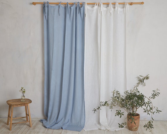 Linen curtains- Curtains-Linen Panels -Sheer Linen Curtains with ties top-Width 53''(135)xCust.length
