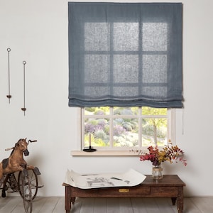 Linen Roman Blind-Relaxed Blind-Linen Roman shade in pewter grey color-Hardware is Included - Made to Measure Roman Blind-Custom Roman Blind