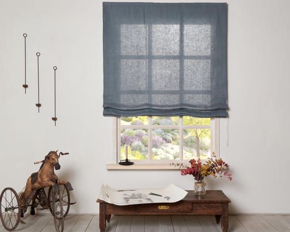 Linen Roman Blind-Relaxed Blind-Linen Roman shade in pewter grey color-Hardware is Included - Made to Measure Roman Blind-Custom Roman Blind