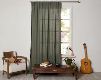 Panneau de rideau en lin - Panneau en lin de couleur vert sauge - Rideau en lin lavé avec plissée une pincée - Largeur 36 po. (90 cm) x longueur personnalisée.