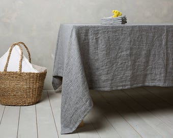 Linen tablecloth-Linen table cloth in Graphite-Table linens-Tablecloth-Washed Linen tablecloth.Width 55" x Custom length .