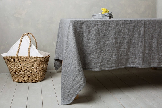 Linen tablecloth-Linen table cloth in Graphite-Table linens-Tablecloth-Washed Linen tablecloth.Width 55" x Custom length .