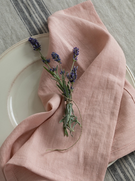 Washed Linen Napkins-Set of 4-6-8 Washed Linen napkins in blush pink  -dining napkins 16.5’’x16.5’’(42x42cm)Wedding linen napkins