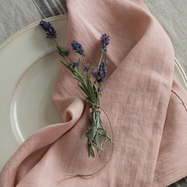 Washed Linen Napkins-Set of 4-6-8 Washed Linen napkins in blush pink -dining napkins 16.5’’x16.5’’(42x42cm)Wedding linen napkins