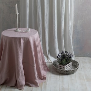 Mantel de lino-Mantel de lino redondo-Mantel redondo extra grande en rosa polvoriento- Mantelería-Mantel-Mantel de lino lavado.