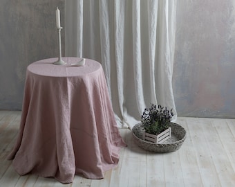 Linen tablecloth-Round Linen tablecloth-Extra Large Round Tablecloth in Dusty Pink- Table linens-Tablecloth-Washed Linen tableloth.