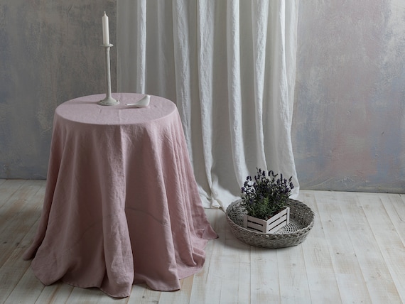 Linen tablecloth-Round Linen tablecloth-Extra Large Round Tablecloth in Dusty Pink- Table linens-Tablecloth-Washed Linen tableloth.