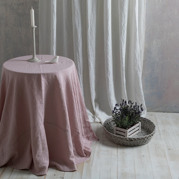 Nappe en lin - Nappe ronde en lin - Nappe ronde extra large en vieux rose - Linge de table - Nappe - Nappe en lin lavé.