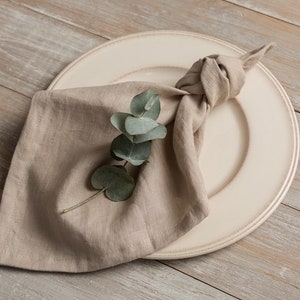 Linen Napkins Set of 4-6-8 Washed linen napkins 16.5x16.542x42cm Wedding linen napkins-Linen table-cloth napkins Beige sand