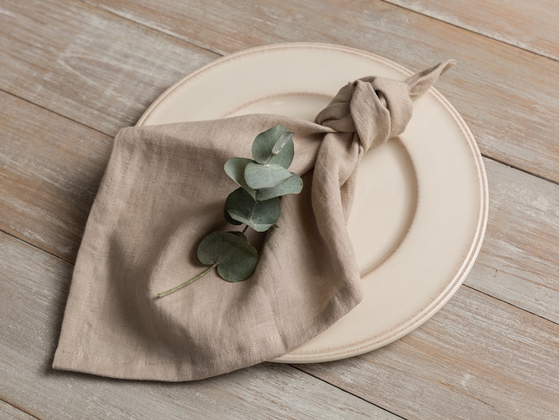 Linen Napkins Set of 4-6-8 Washed linen napkins 16.5x16.542x42cm Wedding linen napkins-Linen table-cloth napkins Beige sand