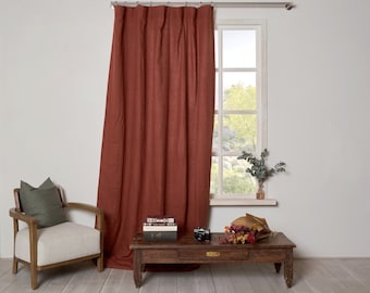 Rideau en lin-Panneau en lin-Lin cannelle-Panneau en lin doublé avec doublure en coton-Largeur 52 po. (132 cm) x longueur personnalisée.