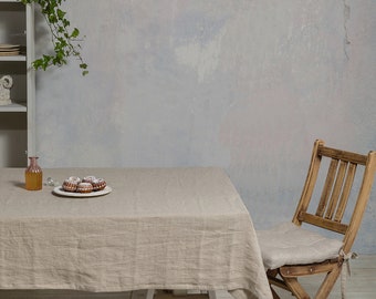 Linen tablecloth-Extra large Linen tablecloth in Natural color- Table linens-Tablecloth-Washed Linen tableloth.