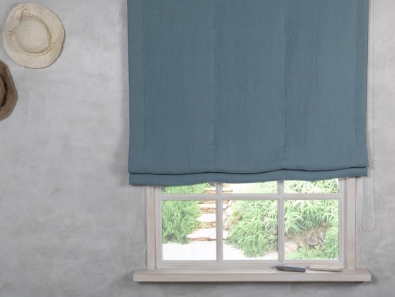 Linen Roman Blind-Black out Roman Blind in Greyish duck egg color -Hardware is Included-Custom Roman Blind