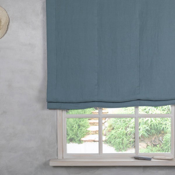 Linen Roman Blind-Black out Roman Blind in Greyish duck egg color -Hardware is Included-Custom Roman Blind