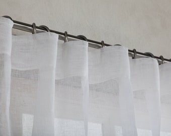 Rideau en lin - Panneau en lin transparent de couleur blanche - Rideau en lin avec plis ondulés - Rideau en lin transparent - Largeur 35'' (89cm) x Longueur sur mesure.