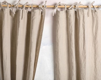 Linen Curtain Panel-Linen Curtain drape-Linen drape in Natural color-Washed Linen Cunrtain with ties top-Width 55''(140cm) xCust.length