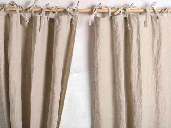 Linen Curtain Panel-Linen Curtain drape-Linen drape in Natural color-Washed Linen Cunrtain with ties top-Width 55''(140cm) xCust.length