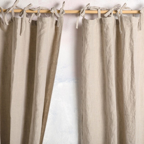 Linen Curtain Panel-Linen Curtain drape-Linen drape in Natural color-Washed Linen Cunrtain with ties top-Width 55''(140cm) xCust.length