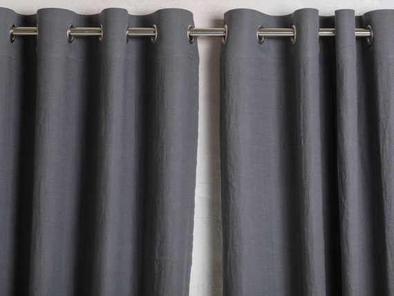 Linen Curtain-Linen Panel-Washed Linen Panel-Dark Grey Linen panel with brushed nikel grommet- Width 55''(140cm)xCust.leng