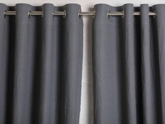 Linen Curtain-Linen Panel-Washed Linen Panel-Dark Grey Linen panel with brushed nikel grommet- Width 55''(140cm)xCust.leng