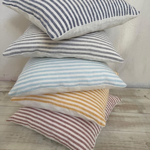 Linen Cushion Cover -Washed Linen shams -Decorative Throw pillows-Throw pillowcase-Striped linen pillow cover. Linen shams.