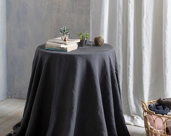 Linen tablecloth-Round Linen tablecloth-Extra Large Round Tablecloth in Dark grey- Table linens-Tablecloth-Washed Linen tableloth.