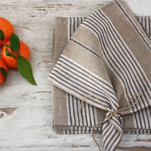 Linen Napkins,Set of 4-6-8 napk. Natural napkins with thin stripes in white and grey. 16.5x16.542x42cm . image 1