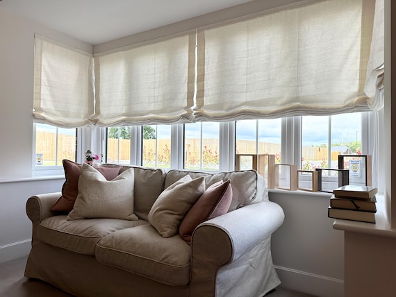 Linen Roman Blind-Relaxed Blind-Linen Roman shade in off white color-Hardware is Included - Made to Measure Roman Blind- Custom Roman Blind.