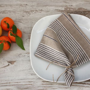 Linen Napkins,Set of 4-6-8 napk. Natural napkins with thin stripes in white and grey. 16.5x16.542x42cm . image 2