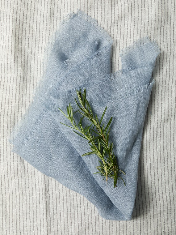 Sheer linen napkins with fringes. Wedding sheer linen napkins.Linen table-cloth napkins