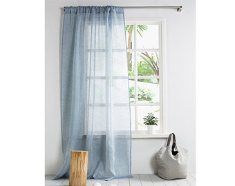 Leinen Vorhang-Gardine-Leinen Vorhang in Blau- Fenster Vorhang Panel-Leinen drapieren Stange Tasche- 4 ''(10cm)- Breite 67''(170cm) x Cust. Länge