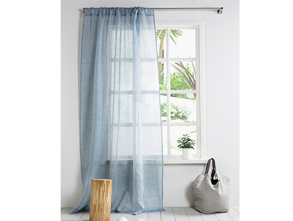 Linen Curtain-Curtain-Sheer Linen Curtain in Blue- Window Curtain Panel-linen drape- Rod pocket- 4''(10cm)- Width 67''(170cm) x Cust. length