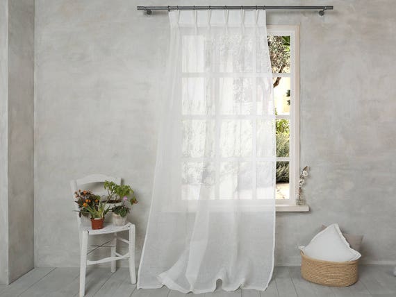 Linen Curtain-Linen Panel in white color- Linen curtain with three pinch pleated - Sheer Linen Curtain - Width 34’’ (86cm) x Custom length.