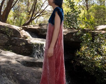 Blue Ocean Pink Earth Natural Dyed Silk Velvet Dress