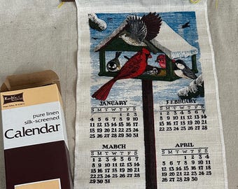 Linen Calendar 1981 Bird Feeder NOS // Deadstock Kitchen Decor 1980s 2026 Dates