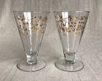 Kahlua Cocktail Glasses 42  // Vintage Set of Two Glass Gold Decoration Atomic Age