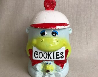 Vintage Hippo Cookie Jar, Anthropomorphic 1960s Japan