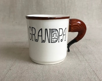 Vintage Grandpa Mug, Lefton Ceramic Coffee Cup Pipe Handle