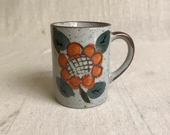 Stoneware Flower Mug Collectible Mug, Rustic Bloom Coffee Cup