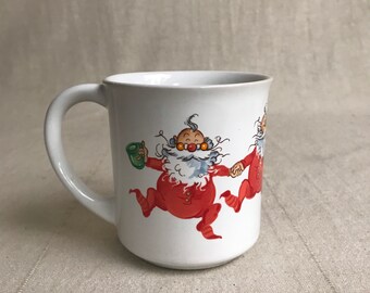 Christmas Comic Santa Elf Coffee Cup Wallace Berrie 80s Cartoon Share A Little Christmas Cheer