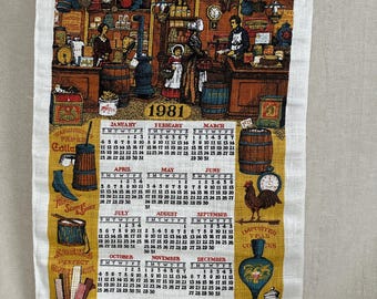 Linen Calendar 1981 Towel NOS // Deadstock Kitchen Decor 1980s General Store