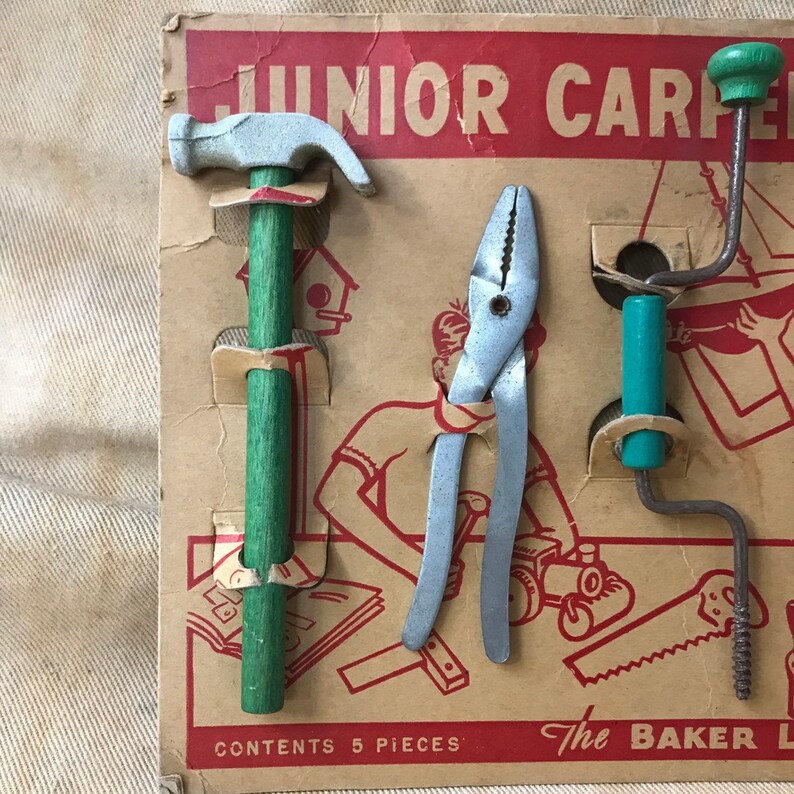 Junior Carpenter Tools Toy Metal Tool Set Vintage // The Baker Etsy