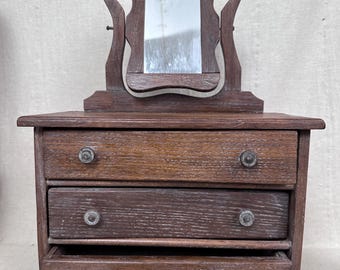 Antique Dolls Dresser Toy Furniture Wooden 3 Drawer Mirror
