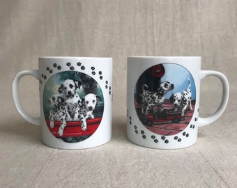 Dalmatian Puppy Mugs Pair of Cute Dog Mugs // Vintage Dog Coffee Cups Gift For Dog Lover