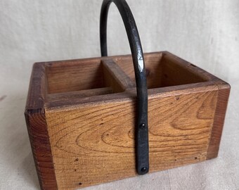 Wooden Crate Caddy  // Vintage Wood Box Metal Handle